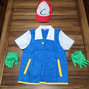 3 Pc Pokemon "Ash Ketchum" Costume: Top, Hat & Gloves - Size Youth 10